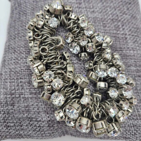 J Crew Silver Tone Stretch Crystal Bracelet - Picture 1 of 6